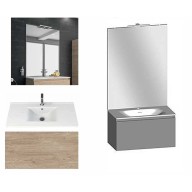 Ensemble meuble de salle de bain Campus 120 cm, plan double vasque céramique profondeur 130 mm, miroir sur plan, chêne san remo, 1 grand tiroir