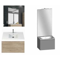 Ensemble meuble de salle de bain Campus 60 cm, plan vasque céramique profondeur 130 mm, miroir sur plan, chêne san remo, 1 grand tiroir