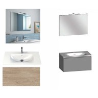 Ensemble meuble de salle de bain Campus 120 cm, plan double vasque GELCOAT profondeur 122 mm brillant, miroir hauteur 60 cm, chêne san remo, 1 grand tiroir