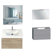 Ensemble meuble de salle de bain Campus 120 cm, plan double vasque GELCOAT profondeur 122 mm brillant, miroir hauteur 60 cm, chêne san remo, 2 tiroirs