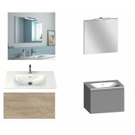 Ensemble meuble de salle de bain Campus 60 cm, plan vasque GELCOAT profondeur 122 mm , miroir hauteur 60 cm, chêne san remo, 1 grand tiroir