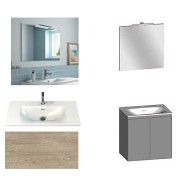 Ensemble meuble de salle de bain Campus 60 cm, plan vasque GELCOAT profondeur 122 mm , miroir hauteur 60 cm, chêne san remo, 2 portes