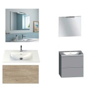 Ensemble meuble de salle de bain Campus 60 cm, plan vasque GELCOAT profondeur 122 mm , miroir hauteur 60 cm, chêne san remo, 2 tiroirs