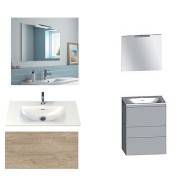 Ensemble meuble de salle de bain Campus 60 cm, plan vasque GELCOAT profondeur 122 mm , miroir hauteur 60 cm, chêne san remo, 3 tiroirs