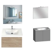 Ensemble meuble de salle de bain Campus 100 cm, plan vasque GELCOAT profondeur 122 mm, miroir hauteur 60 cm, chêne san remo, 2 portes
