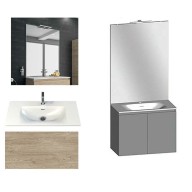 Ensemble meuble de salle de bain Campus 100 cm, plan vasque GELCOAT profondeur 122 mm, miroir sur plan, chêne san remo, 2 portes