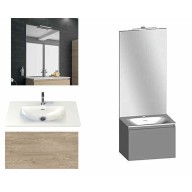 Ensemble meuble de salle de bain Campus 60 cm, plan vasque GELCOAT profondeur 122 mm , miroir sur plan, chêne san remo, 1 grand tiroir