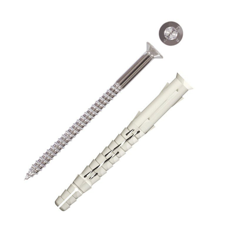 Cheville nylon + vis inox A4 T40 10 mm x 80 mm