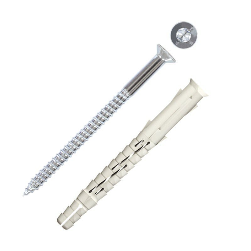 Cheville nylon + vis tête fraisée acier zingué 10 mm x 140 mm