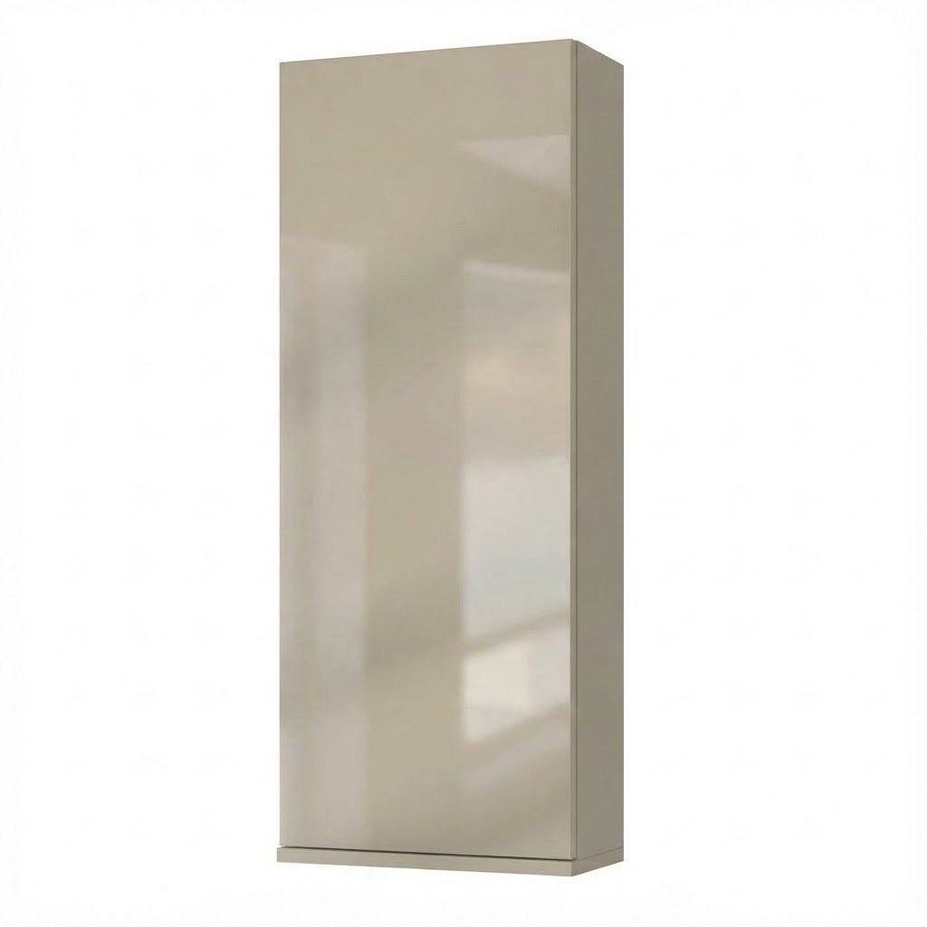 Colonne murale OXFORD, H.104 cm, P. 17 cm, 1 porte, grège brillant, charnières à gauche, poignée en haut