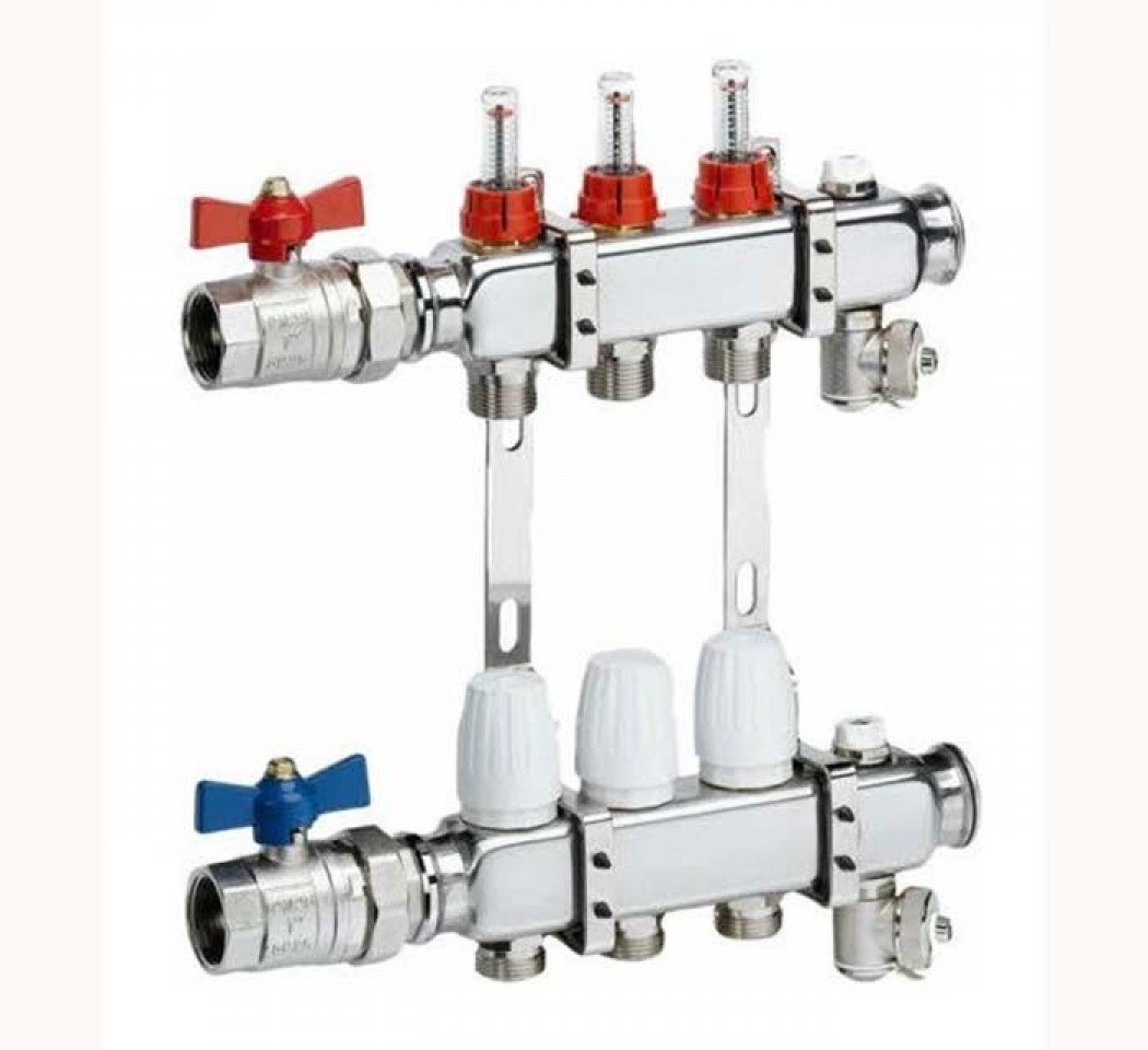 Collecteur 2 départs, inox, thermomètre inclus