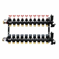 Collecteur 12 départs, polymère, monobloc, vannes droites incluses