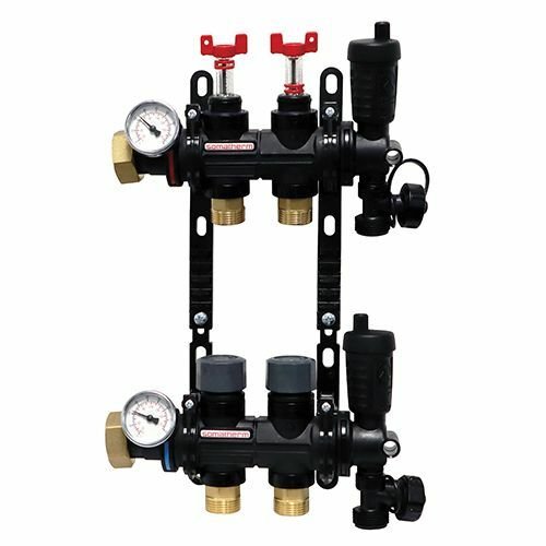 Collecteur 2 départs, polymère, monobloc, vannes droites incluses