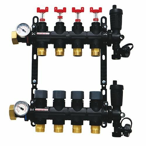 Collecteur 4 départs, polymère, monobloc, vannes droites incluses