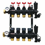 Collecteur 4 départs, polymère, monobloc, vannes droites incluses