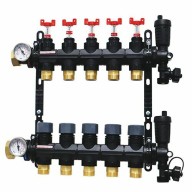 Collecteur 5 départs, polymère, monobloc, vannes droites incluses