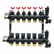 Collecteur 6 départs, polymère, monobloc, vannes droites incluses