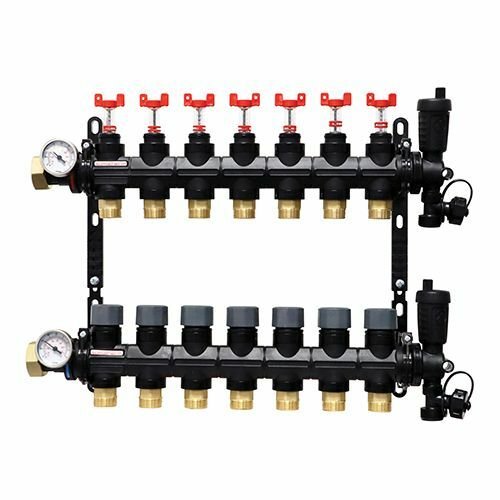 Collecteur 7 départs, polymère, monobloc, vannes droites incluses