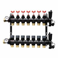 Collecteur 7 départs, polymère, monobloc, vannes droites incluses