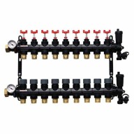 Collecteur 9 départs, polymère, monobloc, vannes droites incluses