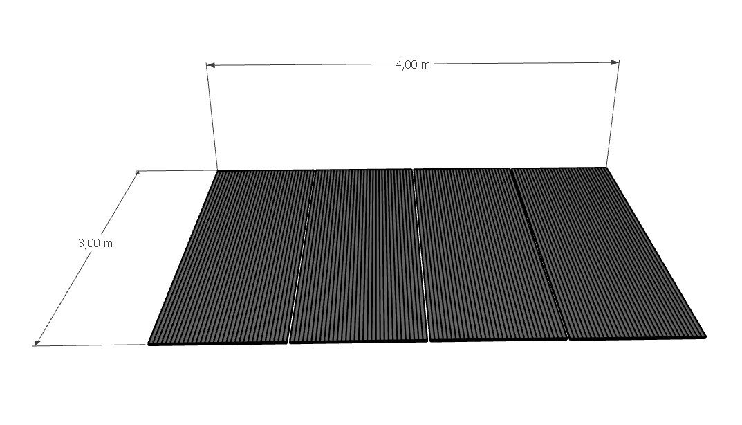 Kit complet toiture polycarbonate 4 m x 3 m, blanc, anti-UV 2 faces, profils alu brut