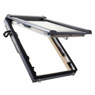 Fenêtre à projection panoramique triple vitrage PREMIUM, finition bois verni - avec bloc isolant prémonté - 54 cm x 98 cm