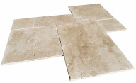 Travertin, dalle de sol ou murale en pierre naturelle CLASSHADE, bords adoucis, surface vieillie, opus 4 formats , épaisseur 1,2 cm