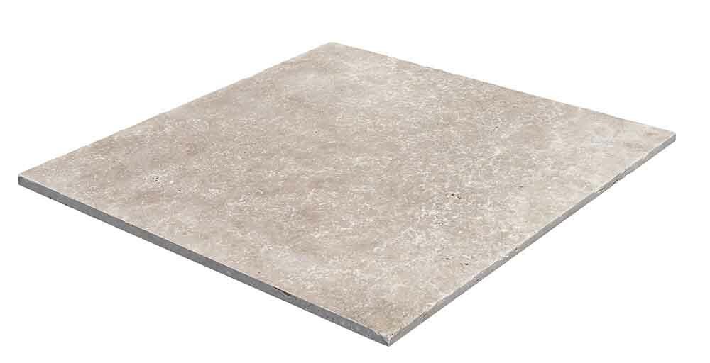 Travertin, dalle de sol ou murale en pierre naturelle CLASSHADE, bords adoucis, surface vieillie, 61 cm x 61 cm x 1,2 cm - PALETTE COMPLETE