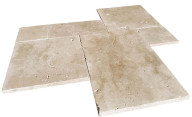 Travertin, dalle de sol en pierre naturelle CLASSHADE, bords adoucis, surface vieillie, opus 4 formats , épaisseur 3 cm