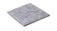 Travertin, dalle de sol ou murale en pierre naturelle TITANIUM GREY, bords adoucis, surface vieillie, 20 cm x 20 cm x 1 cm