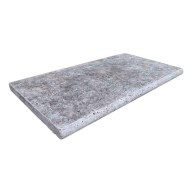 Margelle de piscine ou couvertine TITANIUM GREY, 1 bord demi-rond, surface vieillie, 33 cm x 61 cm x 3 cm - PALETTE COMPLETE