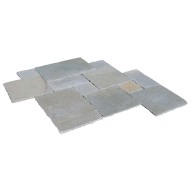 Dalle de sol PONDICHERY en pierre naturelle calcaire d'Inde, bords adoucis, surface vieillie, GRAND opus 4 formats, épaisseur 2,4-2,6 cm - PALETTE COMPLETE