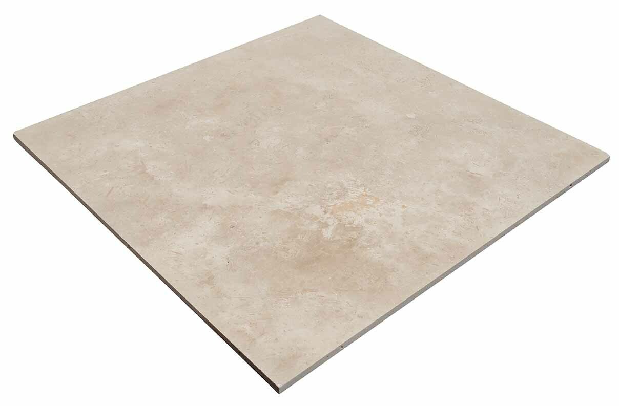 Travertin, dalle de sol ou murale en pierre naturelle CLASSED BLOCKED, bords sciés, surface vieillie, 61 cm x 61 cm x 1,2 cm - PALETTE COMPLETE