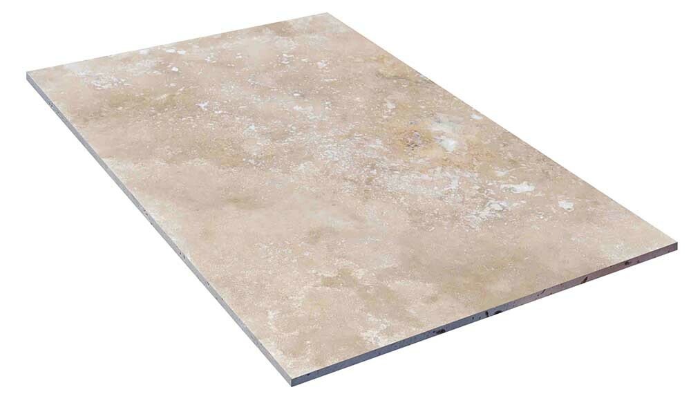 Travertin, dalle de sol ou murale en pierre naturelle CLASSED BLOCKED, bords sciés, surface vieillie, 91,5 cm x 61 cm x 1,2 cm - PALETTE COMPLETE