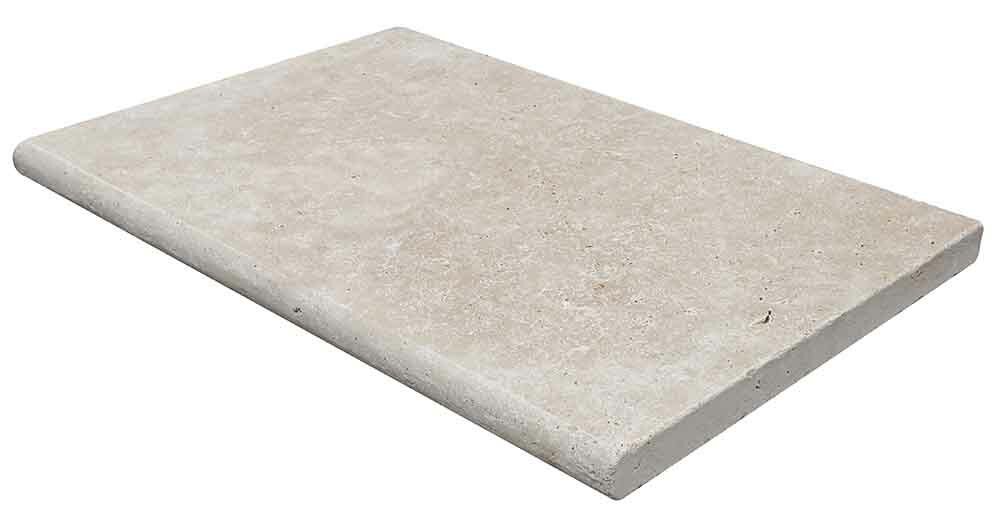 Margelle de piscine ou couvertine CLASSHADE, 1 bord demi-rond, surface vieillie, 40,6 cm x 61 cm x 3 cm