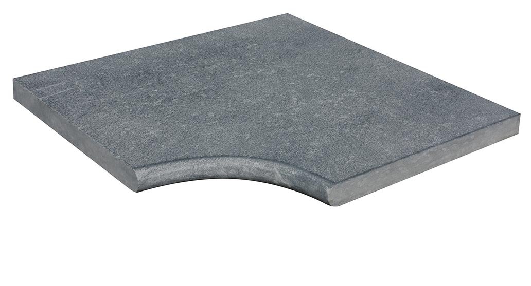 Angle rentrant en marbre NOBILY DARKNESS, pour margelle de piscine , 48 cm x 48 cm x 3,2 cm, bord demi-rond - PALETTE COMPLETE