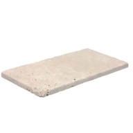 Travertin, dalle de sol ou murale en pierre naturelle CAPLIGHT, bords adoucis, surface vieillie, 10 cm x 20 cm x 1 cm - PALETTE COMPLETE