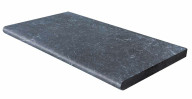 Margelle de piscine ou couvertine en marbre noir BLACK PANTHER, 1 bord demi-rond, surface vieillie, 33 cm x 61 cm x 3,2 cm