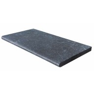 Margelle de piscine ou couvertine en marbre noir BLACK PANTHER, 1 bord demi-rond, surface vieillie, 33 cm x 61 cm x 3,2 cm - PALETTE COMPLETE