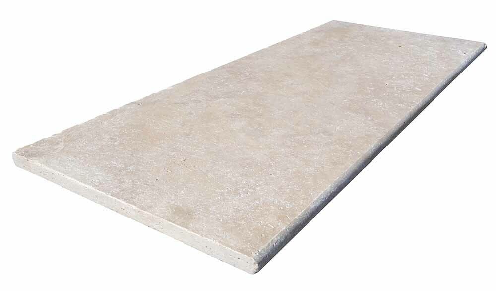 Margelle de piscine ou couvertine CLASSHADE, 1 bord demi-rond, surface vieillie, 63 cm x 150 cm x 3 cm - PALETTE COMPLETE