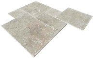 Travertin, dalle de sol en pierre naturelle STRONG MIX, bords adoucis, surface vieillie, opus 4 formats , épaisseur 3 cm