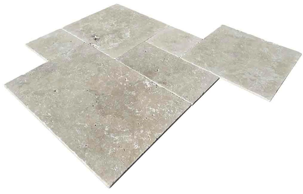 dalle de sol ou murale PONDICHERY en pierre naturelle calcaire d'Inde,  bords adoucis, surface vieillie, opus 4 formats, épaisseur 1,9-2,1 cm