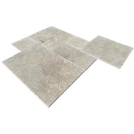 Travertin, dalle de sol en pierre naturelle STRONG MIX, bords adoucis, surface vieillie, opus 4 formats , épaisseur 3 cm - PALETTE COMPLETE