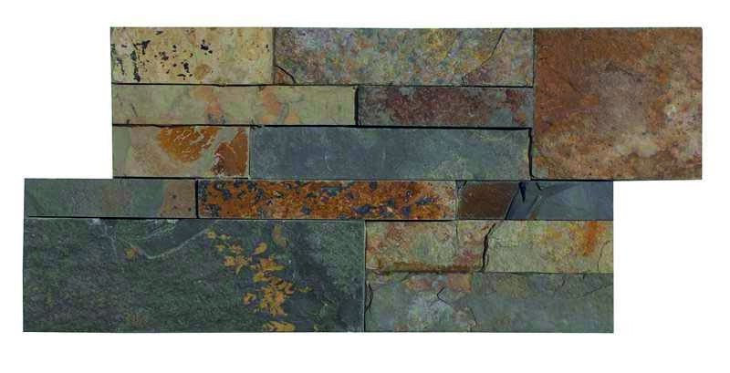 Parement pierre naturelle en petite plaquette, teinte ardoise/rouille