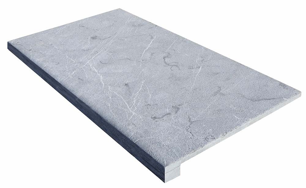 Marche en L en marbre NOBILY GREY, 33 cm x 61 cm x 1,2 cm + 1,8 cm, nez droit - PALETTE COMPLETE