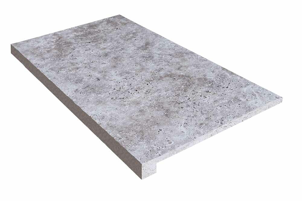 Marche en L en pierre naturelle, 33 cm x 61 cm x 1,2 cm + 1,8 cm, nez droit