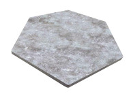 Travertin, dalle de sol ou murale en pierre naturelle TITANIUM GREY, bords adoucis, surface vieillie, hexagonale 11,6 cm x 23,2 cm x 1 cm - PALETTE COMPLETE