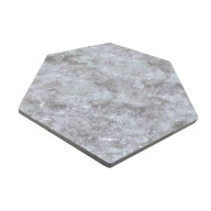 Travertin, dalle de sol ou murale en pierre naturelle TITANIUM GREY, bords adoucis, surface vieillie, hexagonale 11,6 cm x 23,2 cm x 1 cm