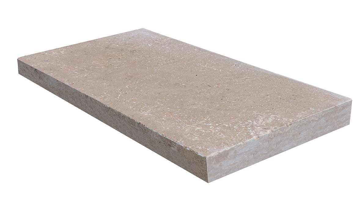 Margelle de piscine KHEOPS en pierre d'Egypte, surface vieillie, bords droits, 33 cm x 60 cm x 5 cm