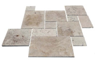 Travertin, dalle de sol en pierre naturelle RUSTIC, bords adoucis, surface vieillie, opus 4 formats , épaisseur 3 cm